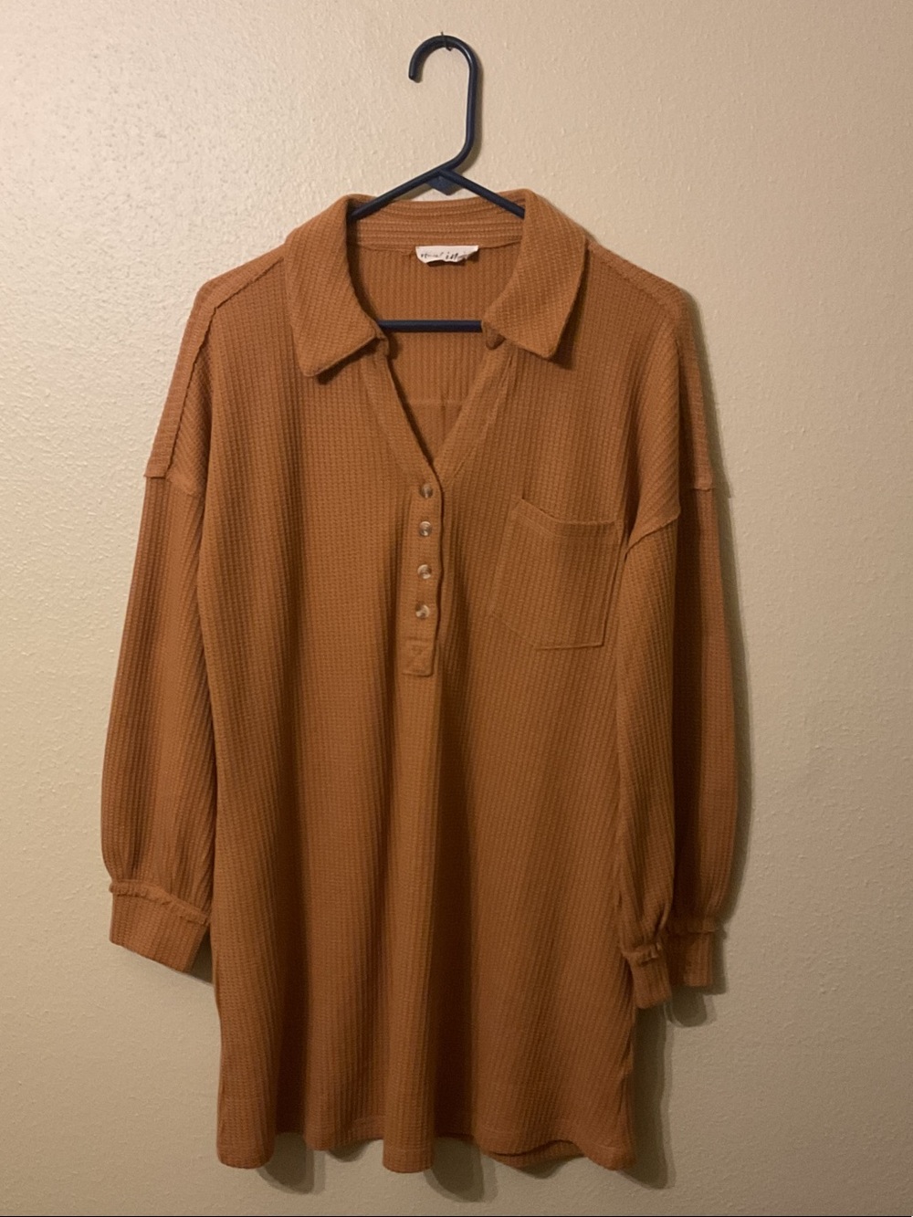 New In Waffle Knit Button-Front Tunic in Camel